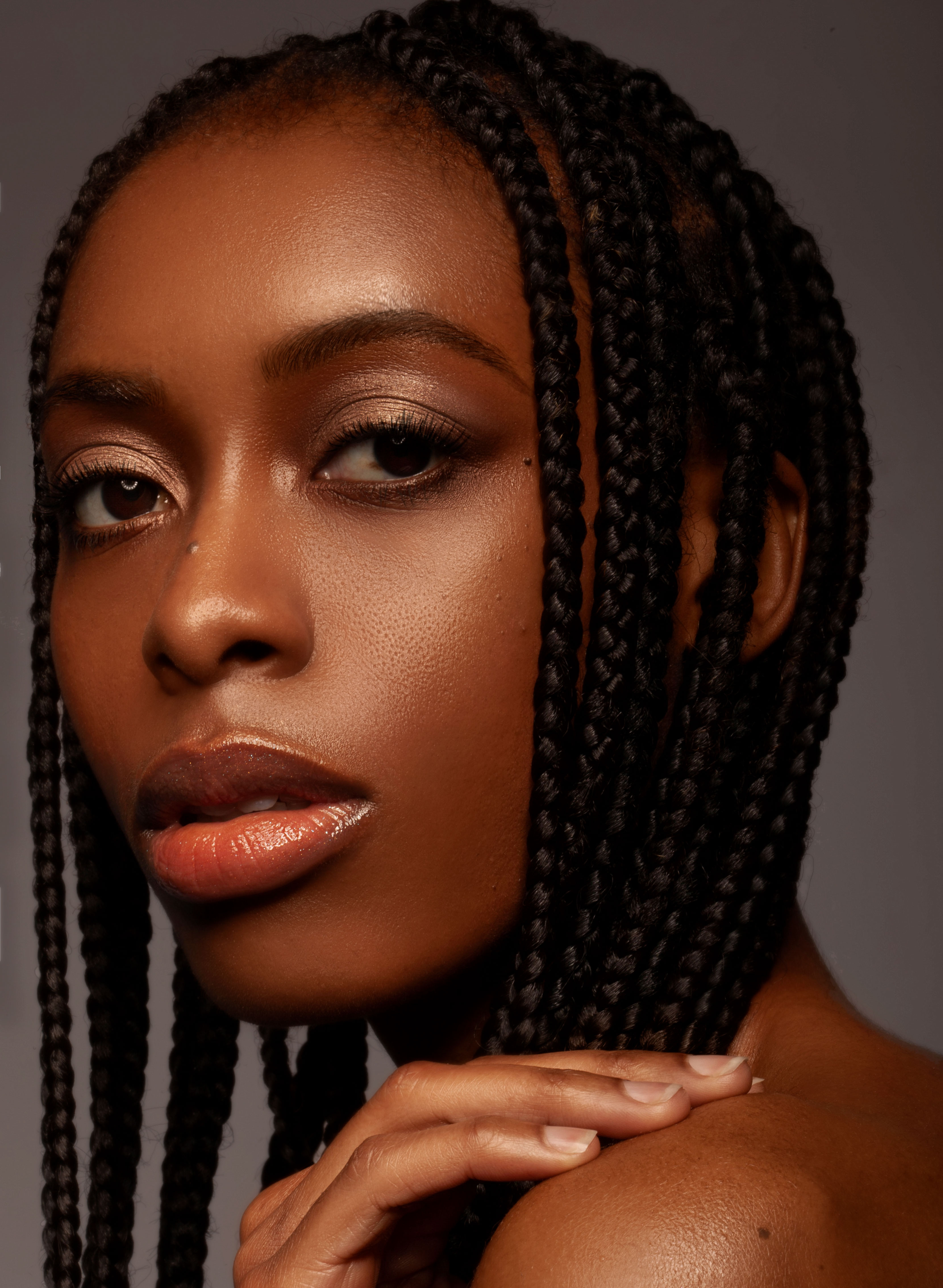 Side view head shot for beauty brand