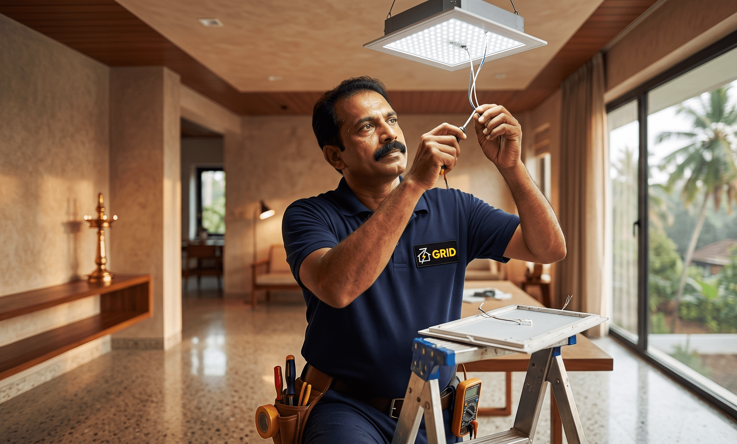 An electrician carefully installs an electrical outlet.