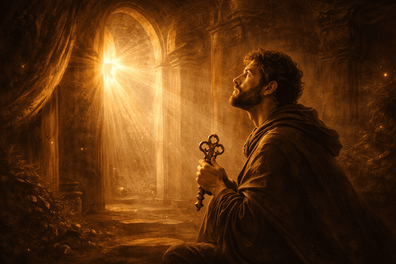 A person kneads fresh dough on a wooden kitchen counter dusted with flour, with pottery and a plant visible in the background, evoking a rustic baking atmosphere.