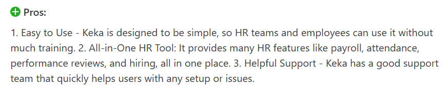positive review of keka from third party platform Capterra