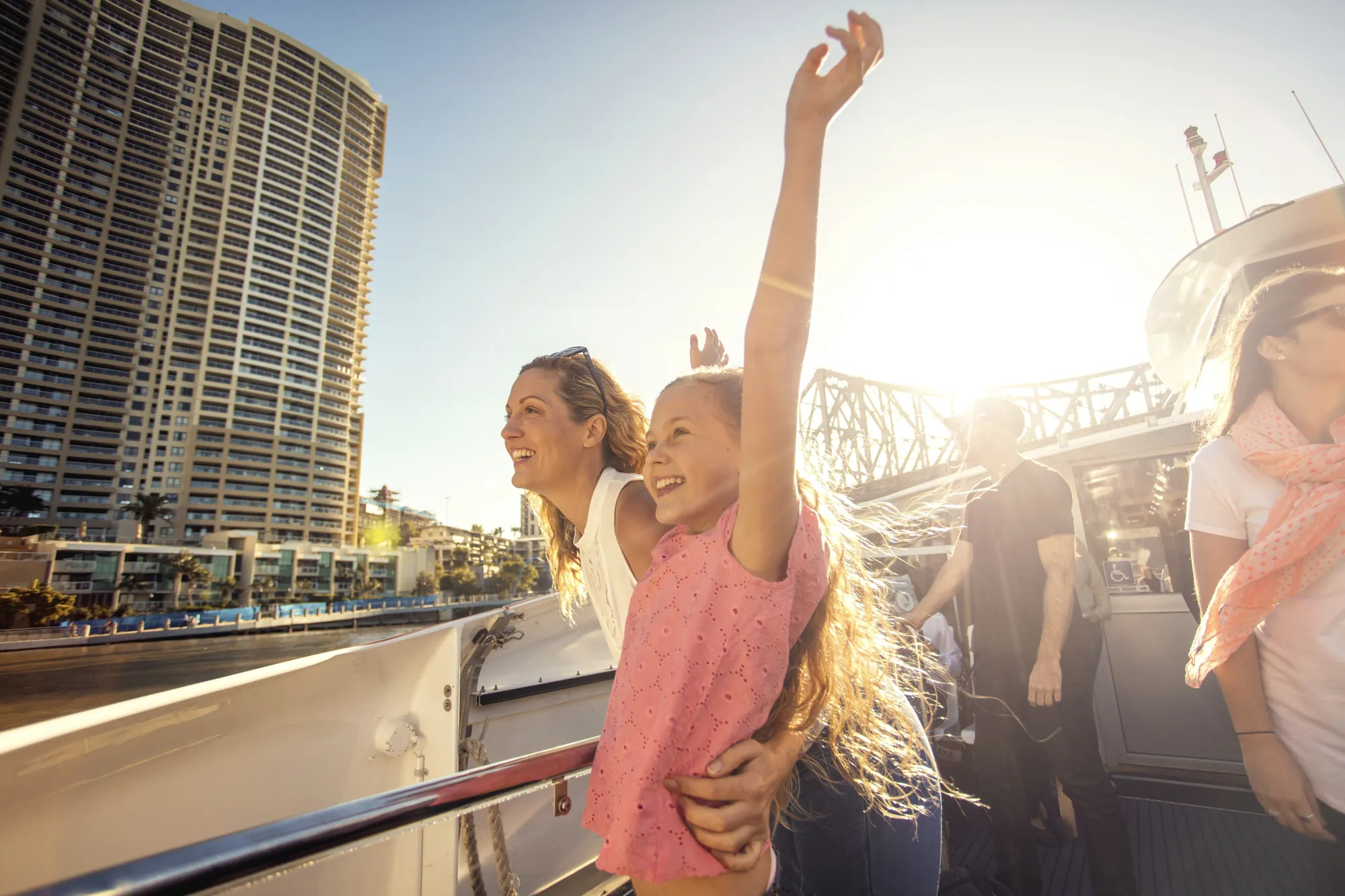 A CityCat ferry on the Brisbane River near the city