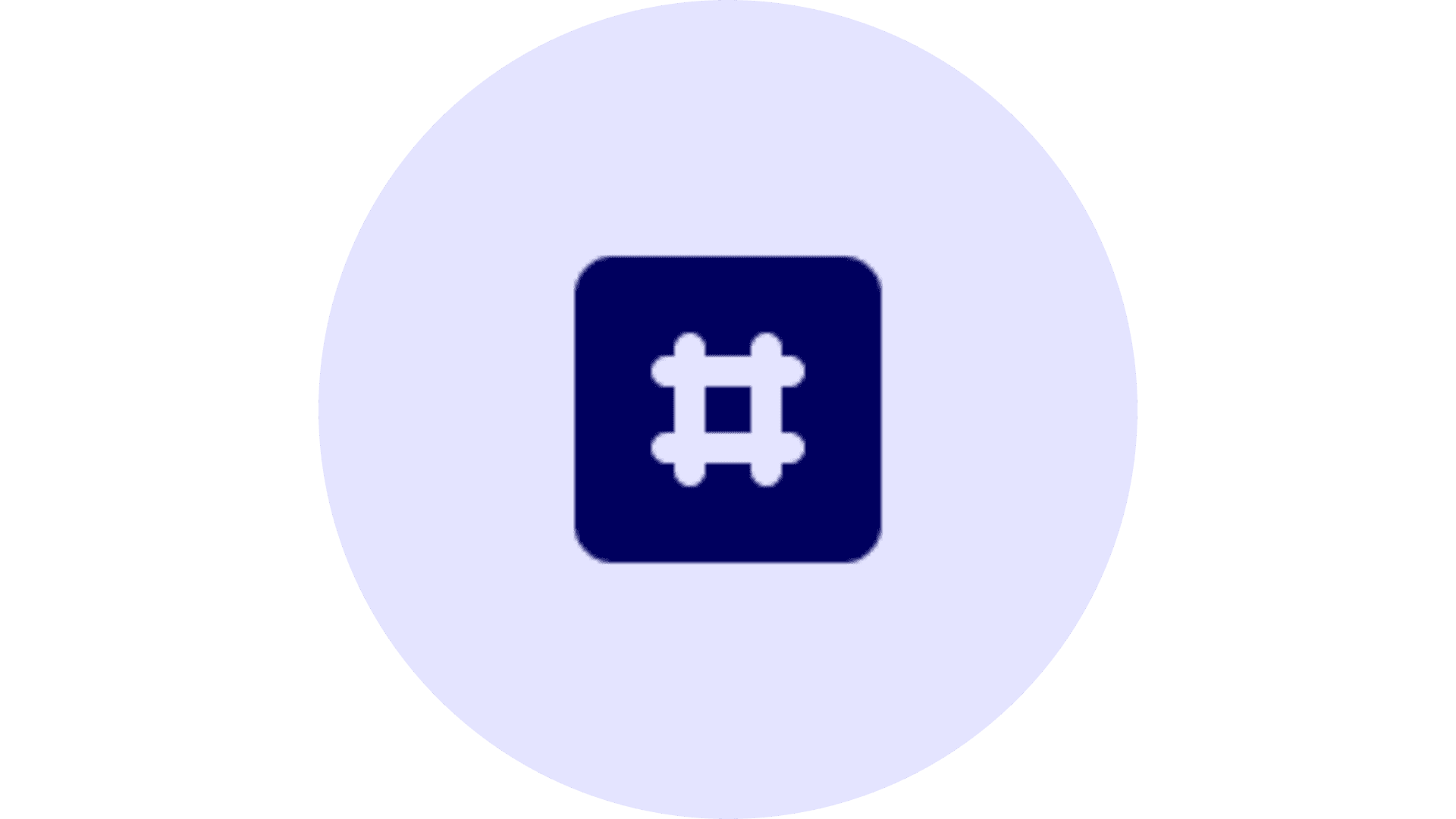 A navy blue, hashtag-shaped symbol is centered on a light purple circular background, representing a social media or technology theme.