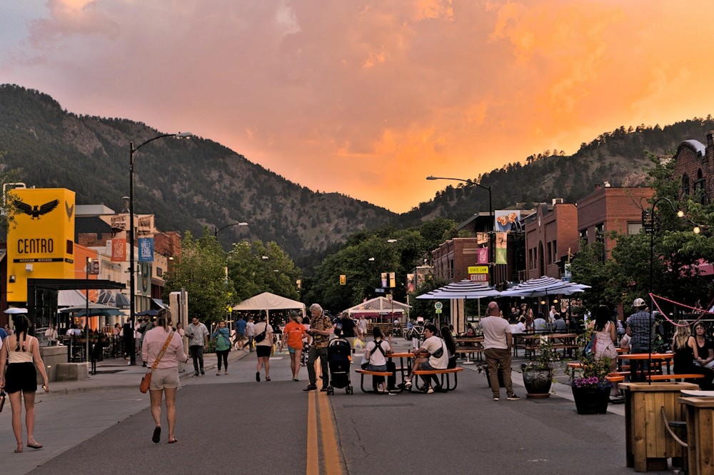 Boulder Colorado street with mountains
