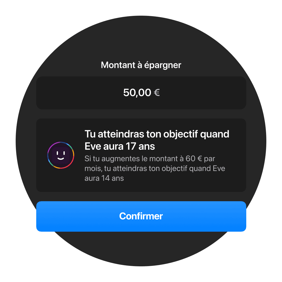 Un message qui te demande ce que tu penses du jeu, avec une interface stylisée et un bouton bleu.