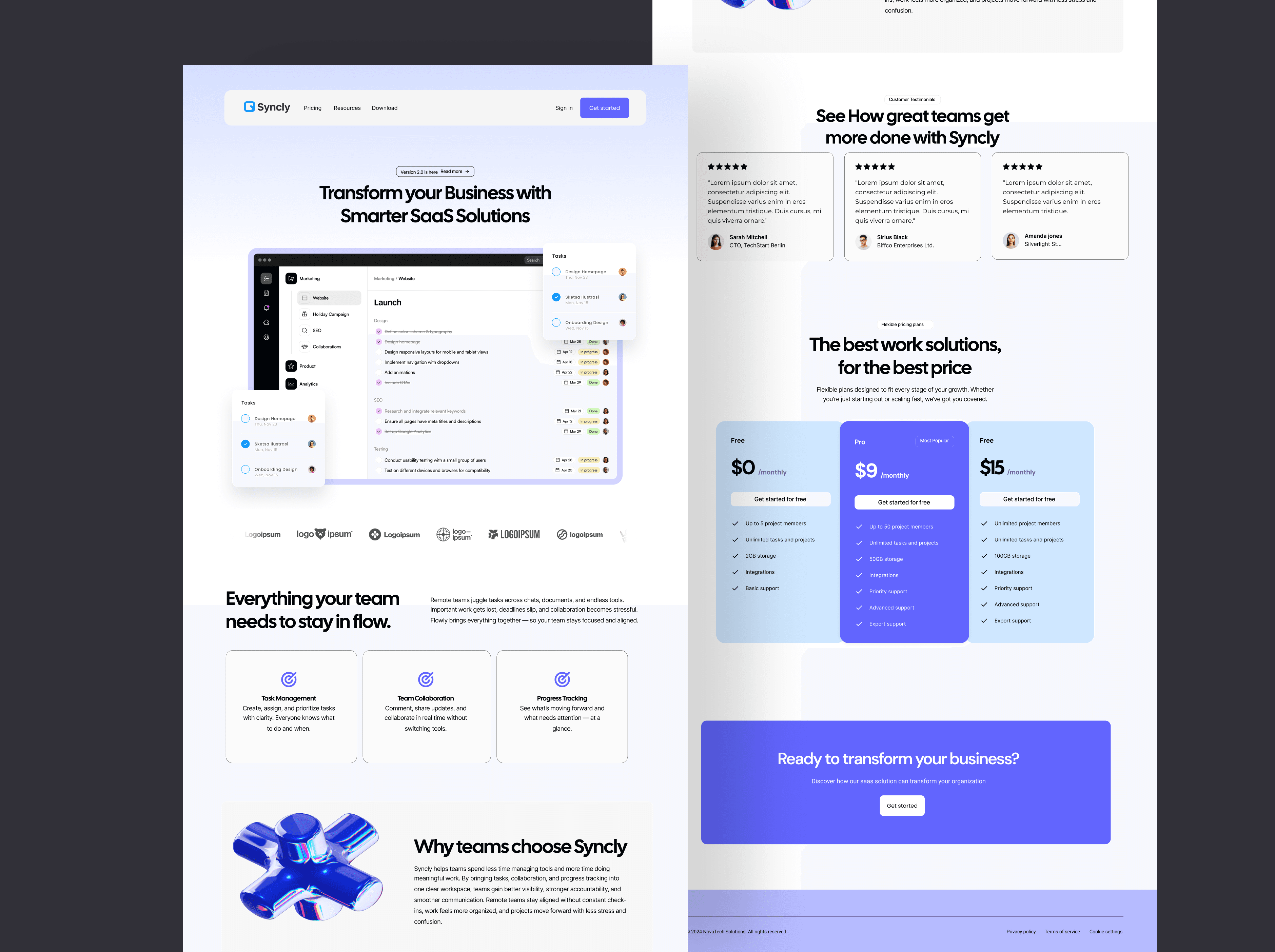 saas product landing page