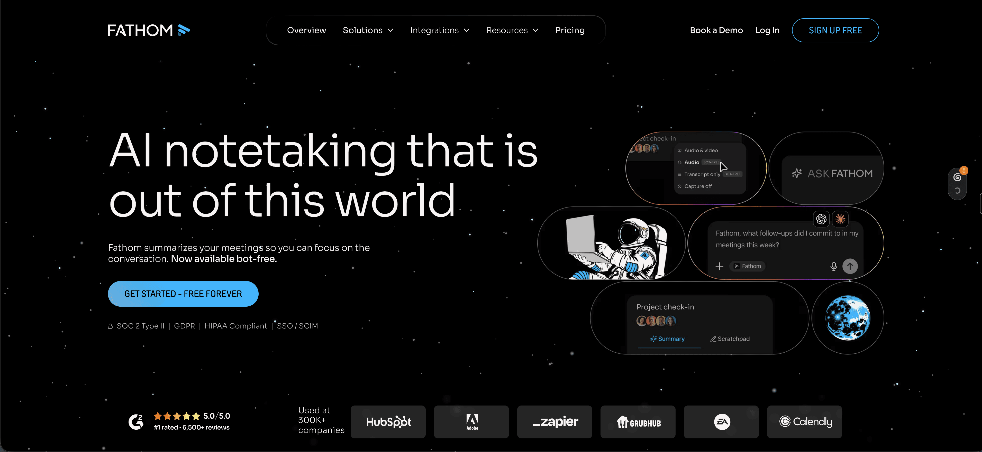 Fathom homepage with Log In