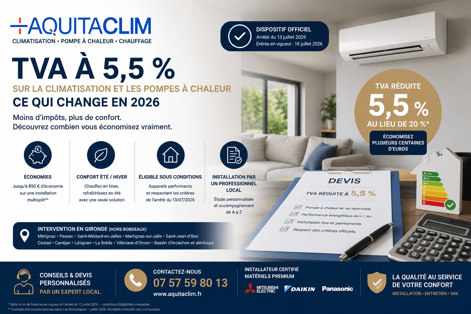 achat climatisation tva 5,5% juillet 2026