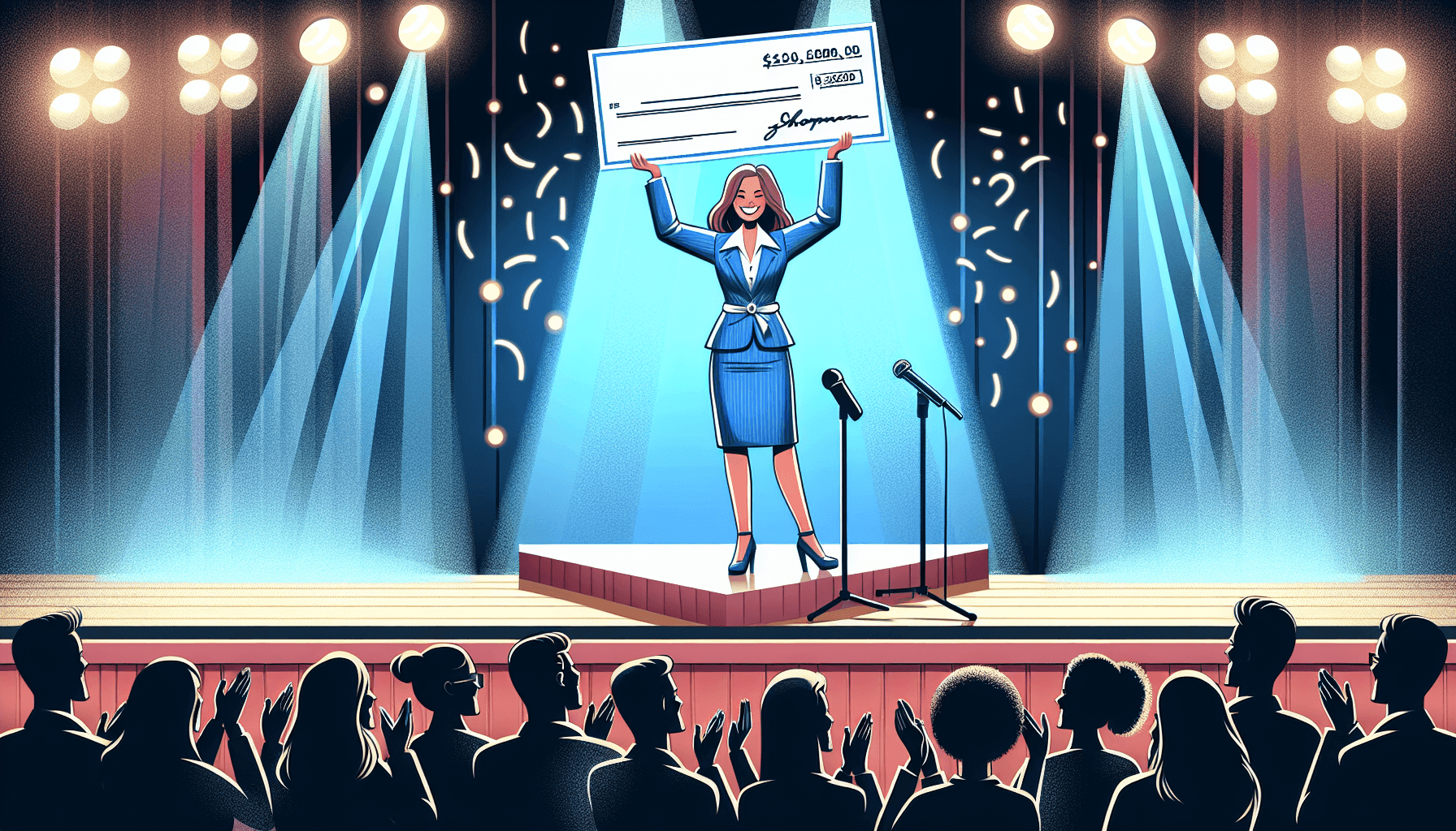 Illustration of a woman receiving a grant award