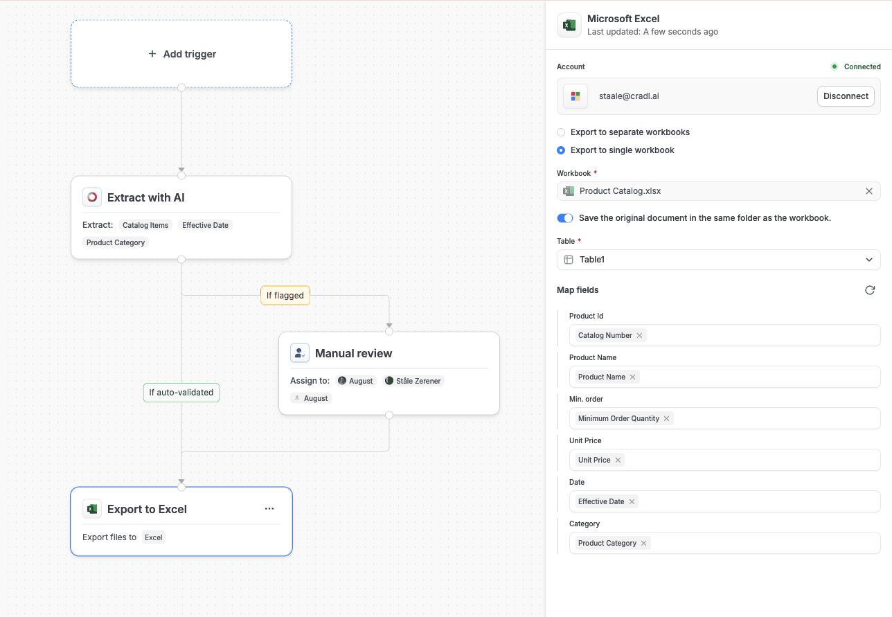 Connecting with Excel to automatically export the extracted table to a spreadsheet.