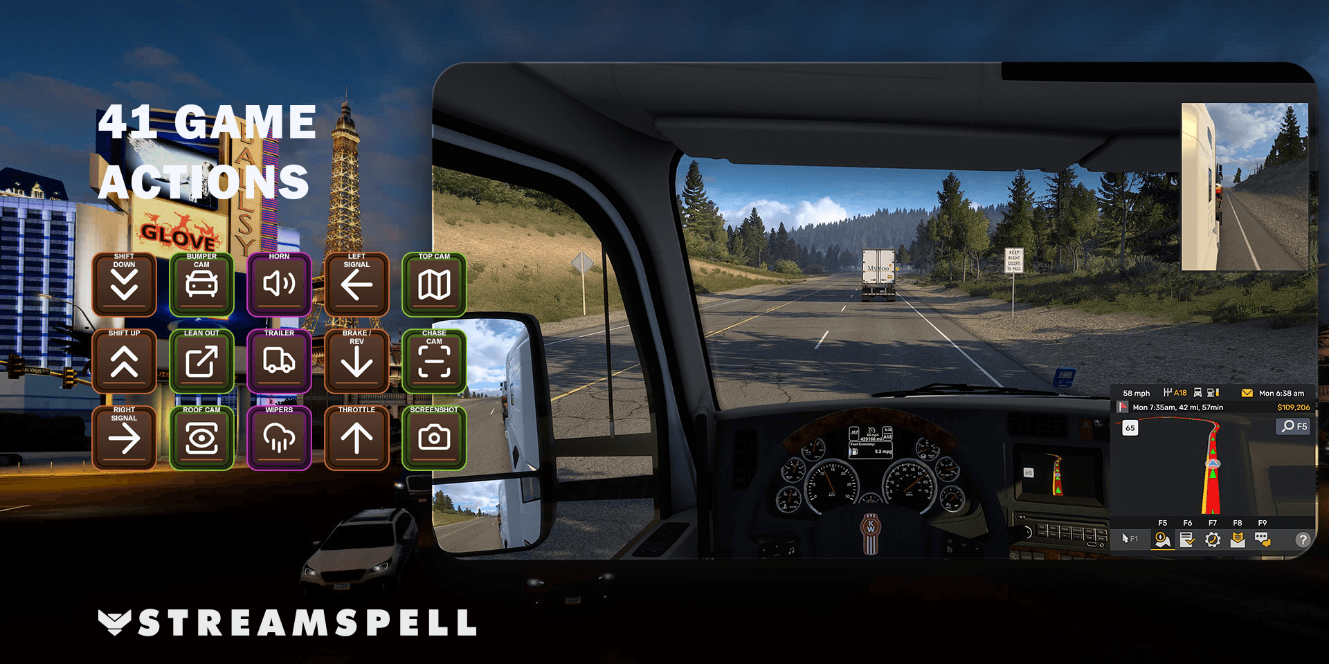 American Truck Simulator gameplay and selected control icons in the updated product preview