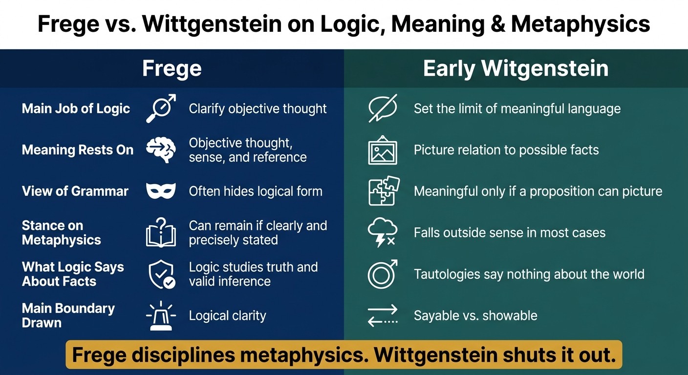Frege vs. Wittgenstein: Logic, Meaning & Metaphysics Compared