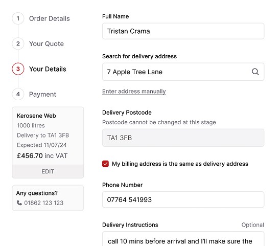 Image of CODAS eCOM online order form for heating oils and fuels, featuring fields for customer information, fuel type selection (heating oil, diesel, kerosene), quantity, delivery date, and secure payment options.