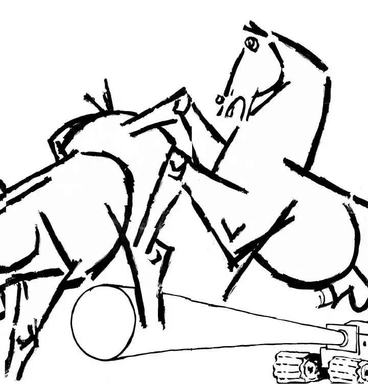 Lightning by M.F. Husain, Panels 7–8 — Guernica of India, 60-foot mural detail