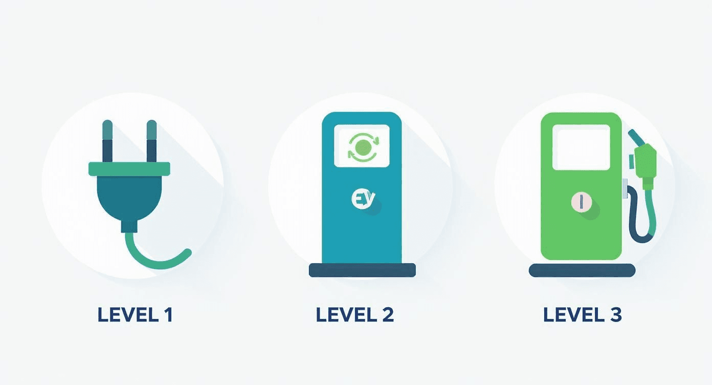 a infographic showing the different charger levels for EV chargers
