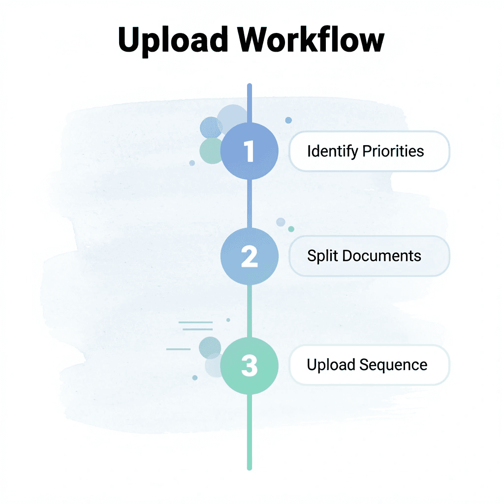 Three-step workflow for handling Claude upload limits