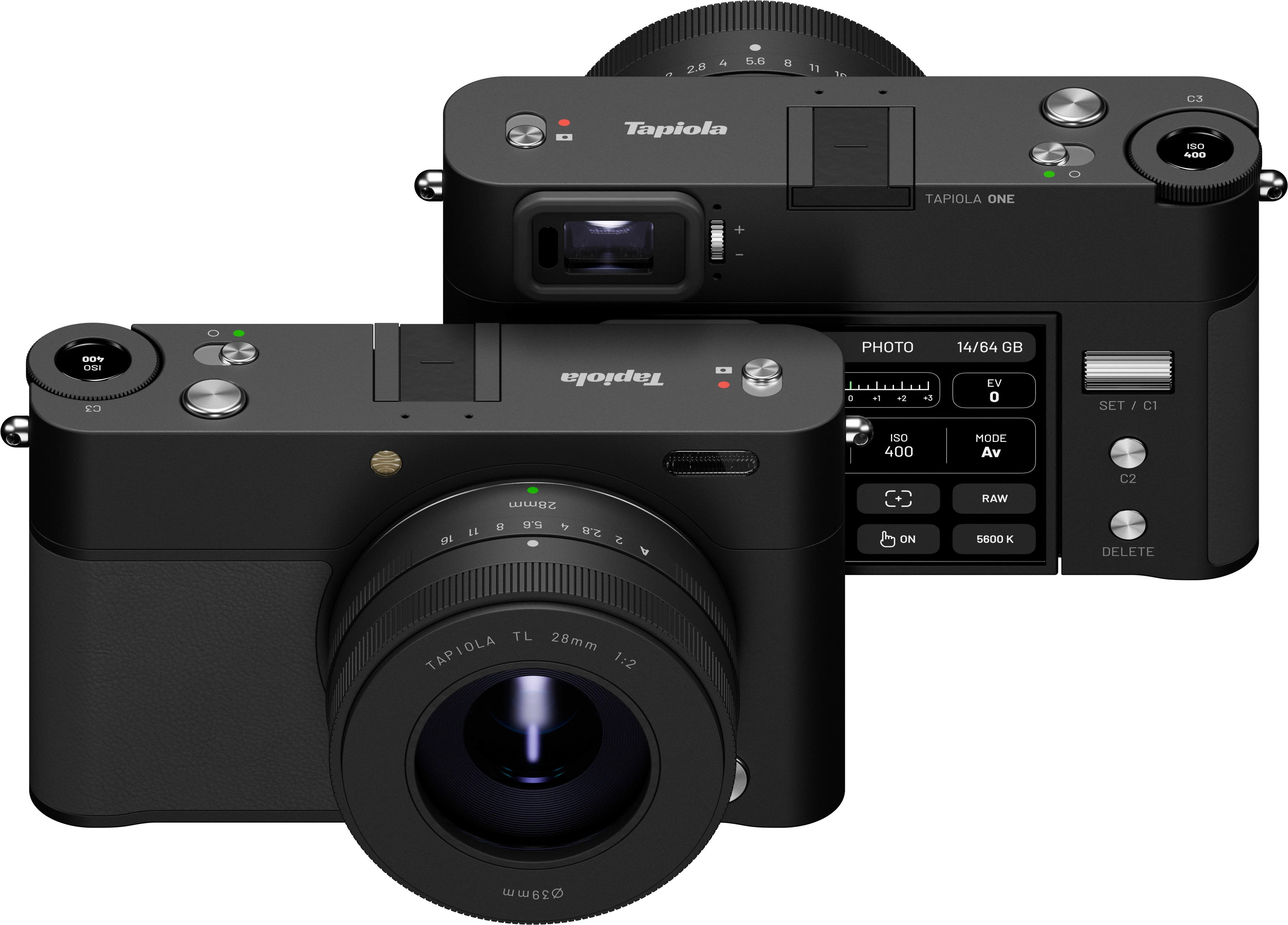 Two black digital cameras Tapiola One close to each other