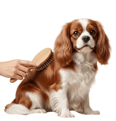 cachorro sendo escovado pelo dono
