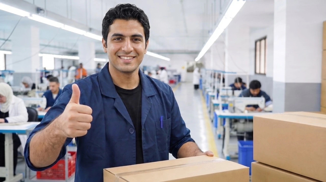 Worker with ready boxes