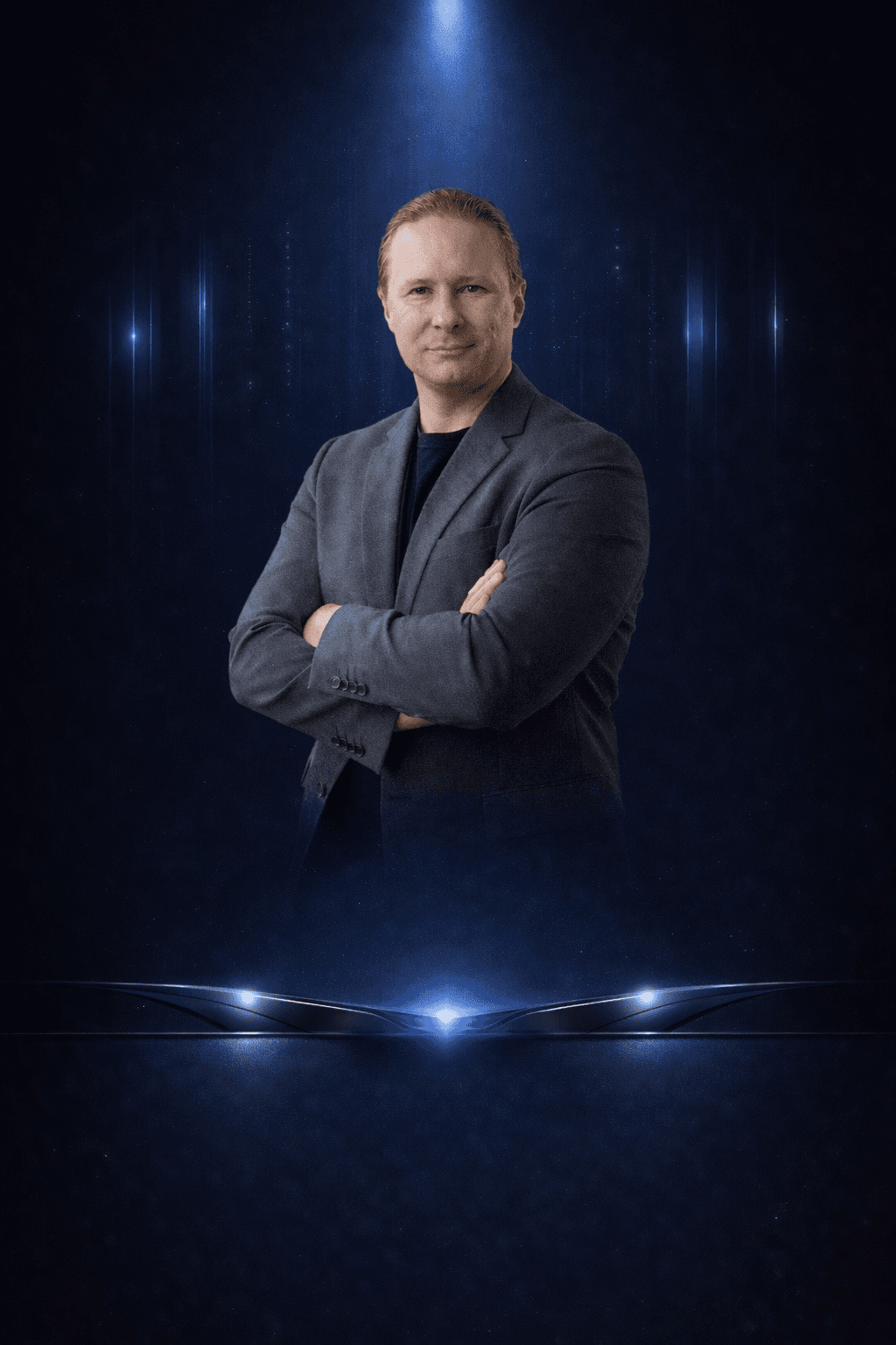 A woman wearing a stylish trench coat over a turtleneck, standing confidently against a neutral background.