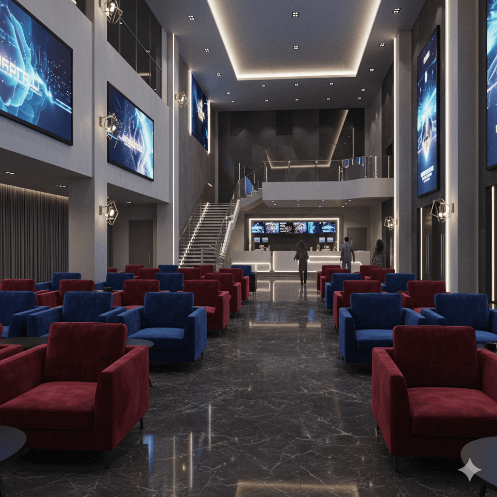 Modern multiplex lobby and entertainment zone at new M3M commercial development in Sector 57