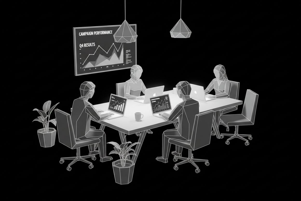 Marketing team reviewing campaign performance
