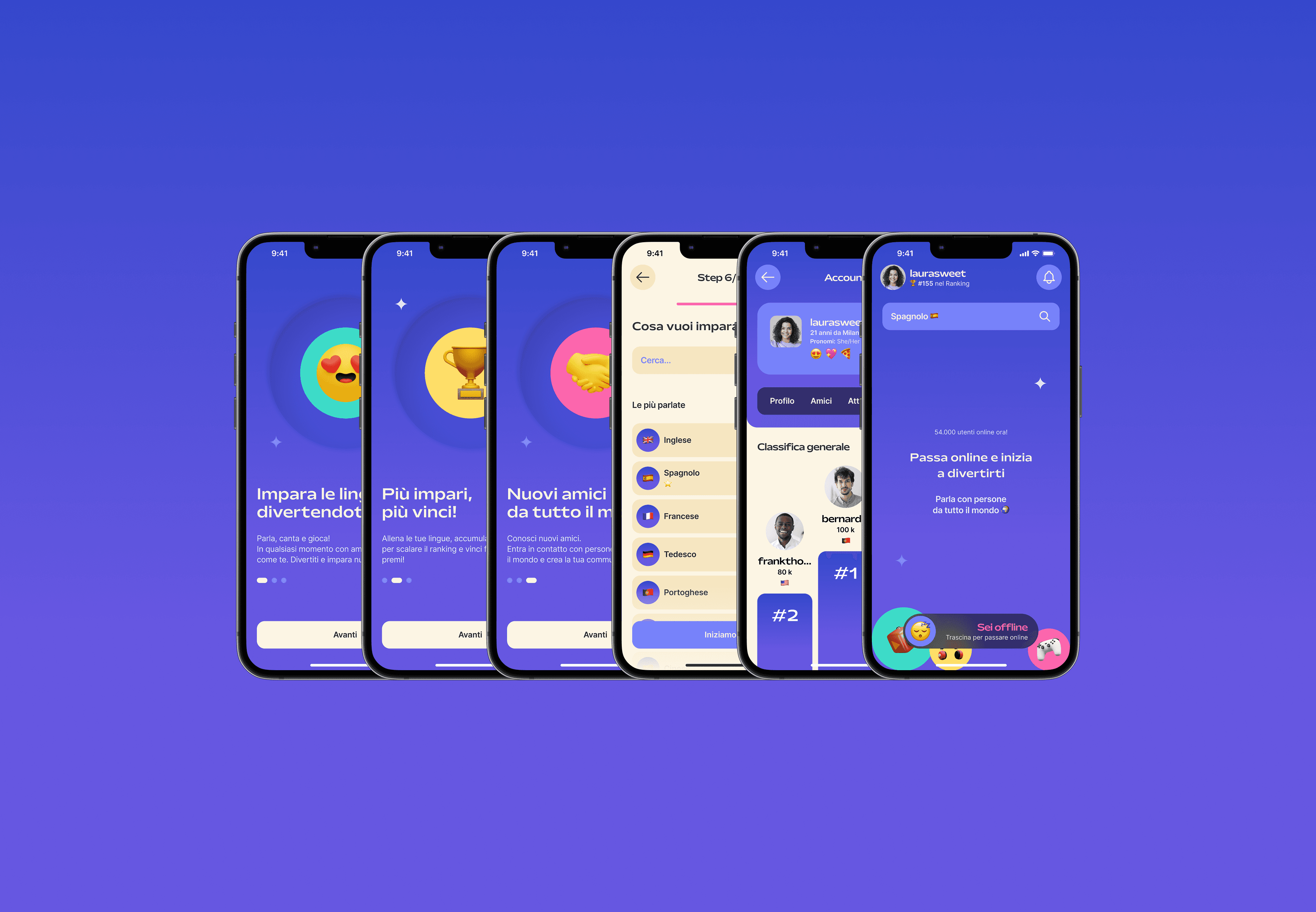 Mockups of a Talkwithme Onboarding and Account