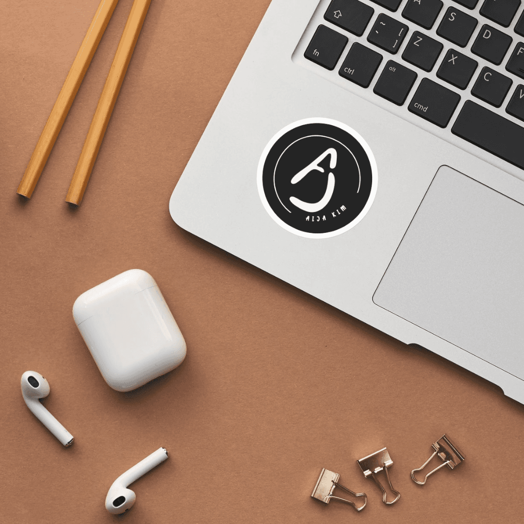 logo sticker on laptop