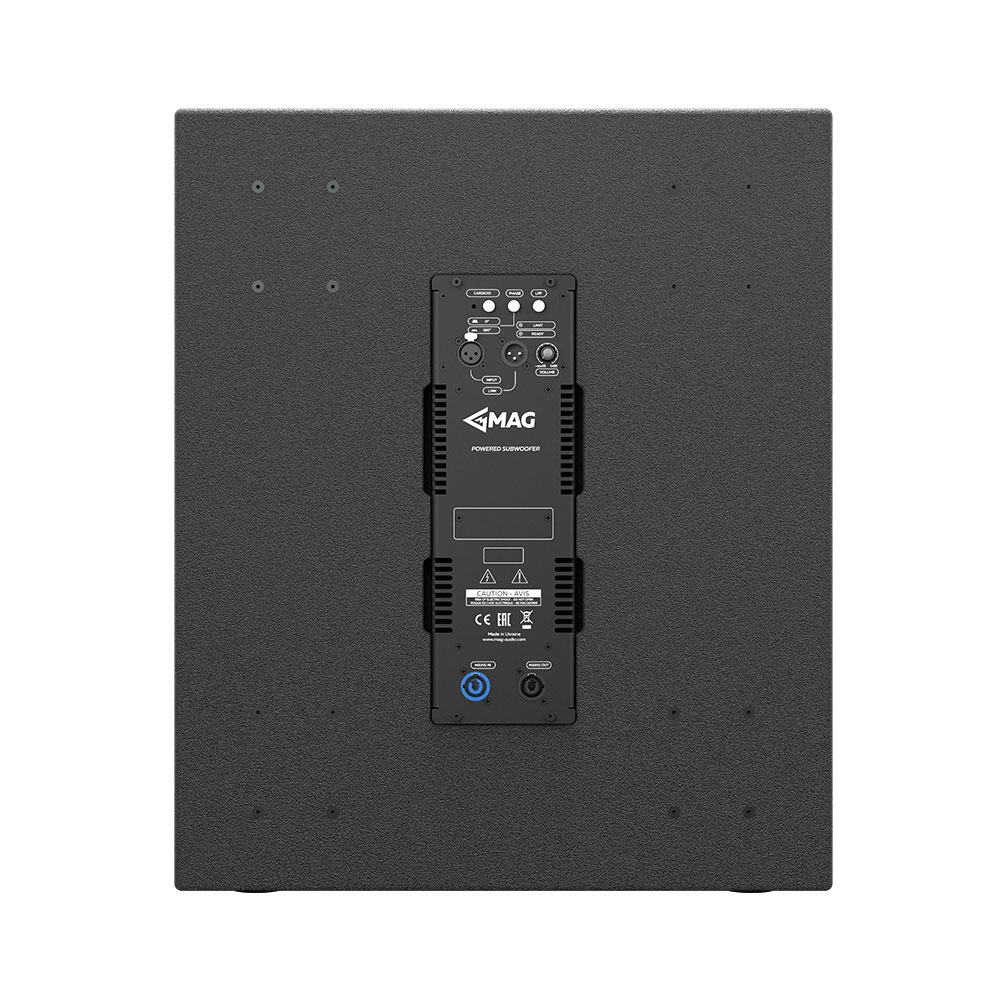 Back panel of a MAG powered subwoofer