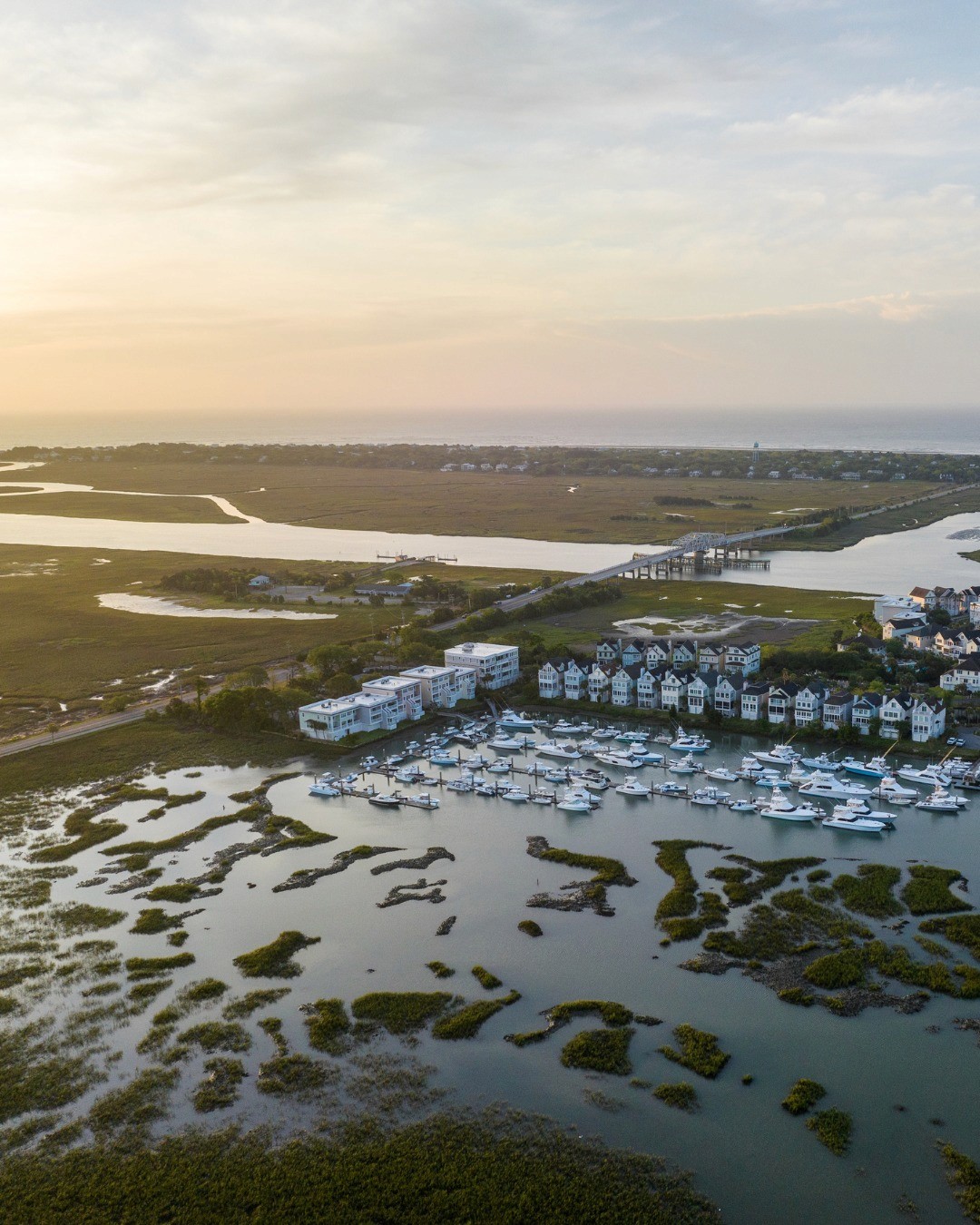 Aerial view of Toler's Cove at dusk