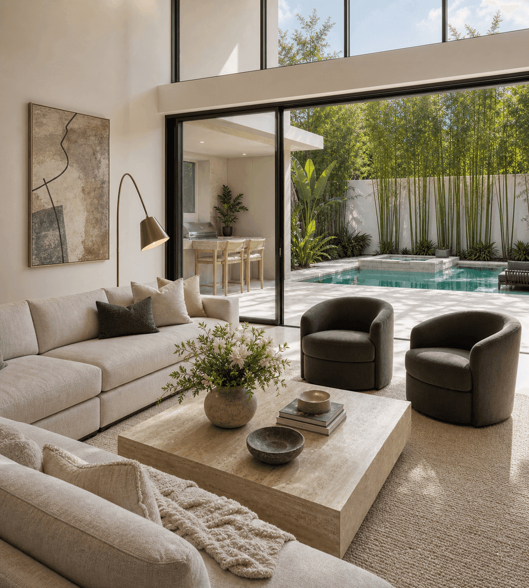 contemporary white house with greenery