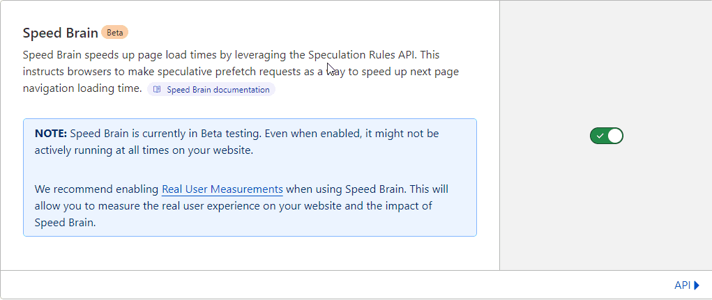 Speed Brain toggle button in Cloudflare