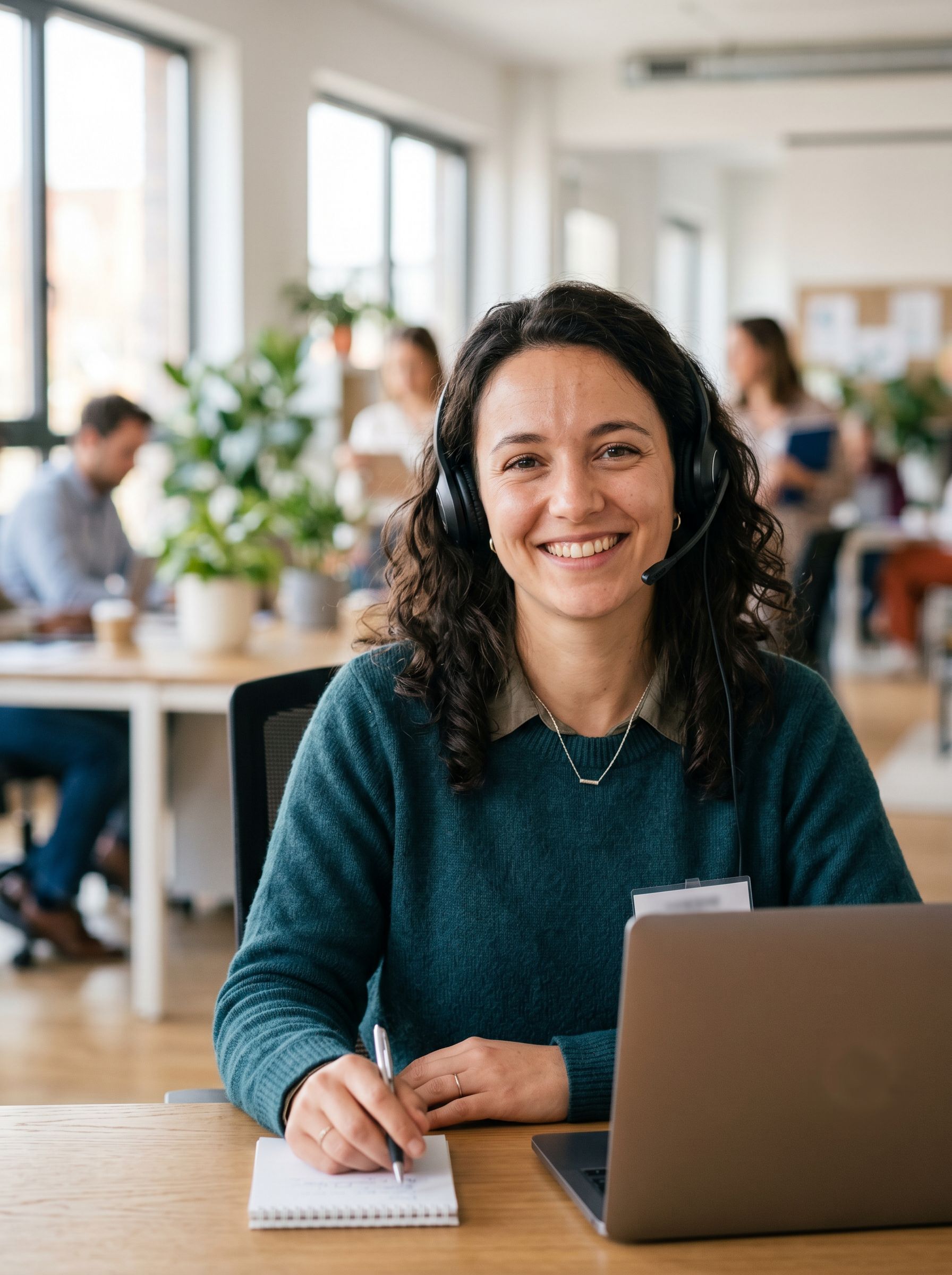 Conseillère Loiretel Services au casque, souriante, prête à répondre à vos questions