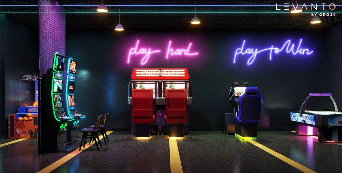 Neon sign reading "Play It Again Miami" by Levanto, showcasing vibrant colors and a retro design.