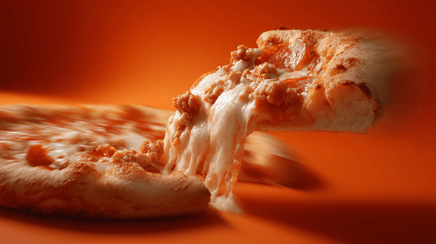 Orange red pizza cinematic motiion blur
