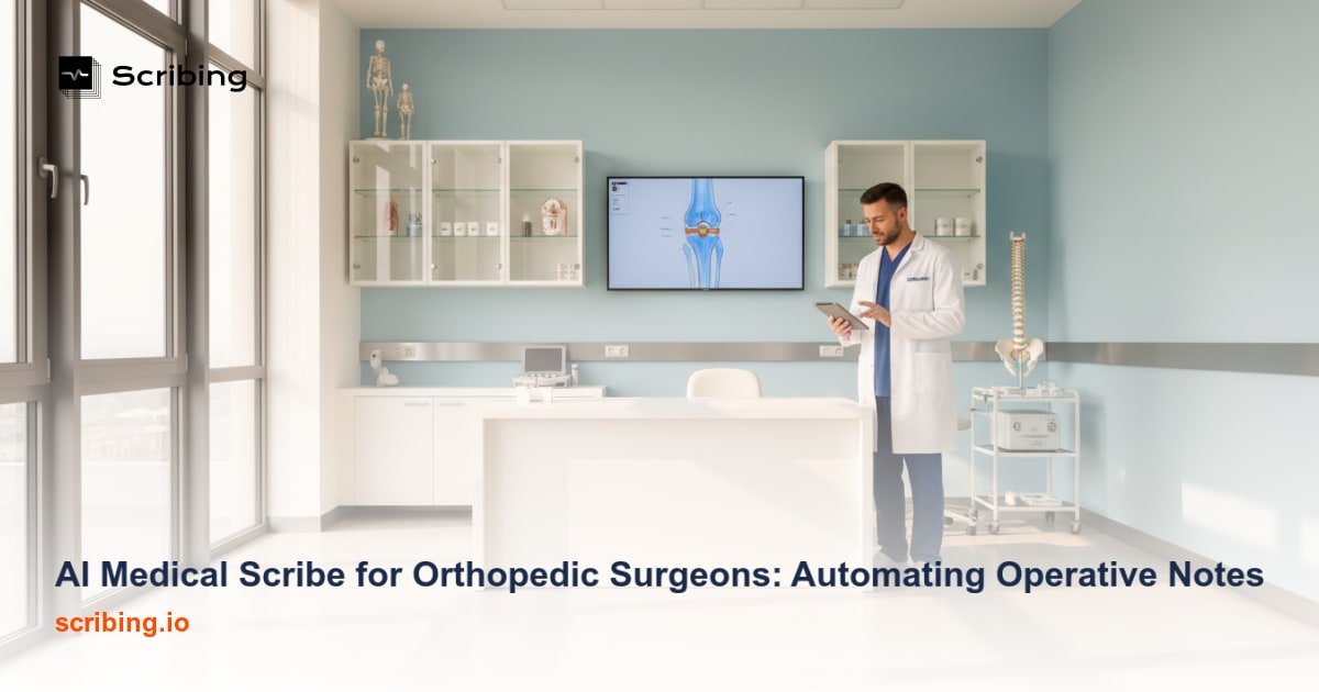 AI medical scribe technology automating operative note documentation for orthopedic surgeons in a modern surgical environment