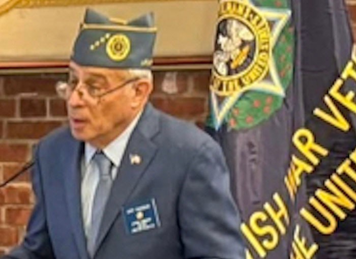 Gary Ginsburg, national commander of the Jewish War Veterans of the United States, speaks to the attendees of the 60th Annual Four Chaplains Remembrance and Brotherhood Award ceremony at the First Reformed Church of Schenectady, Feb, 2. Photo courtesy of Lance Wang.