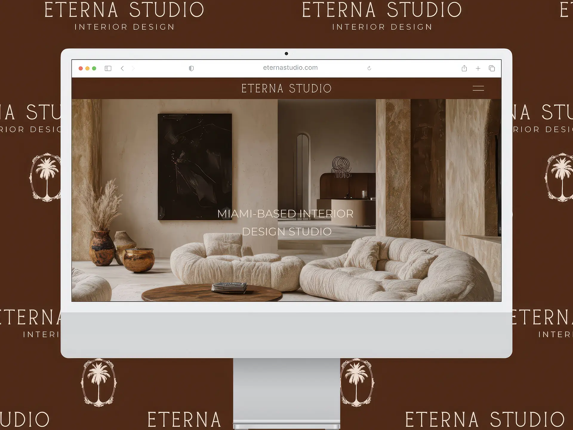Website design for Eterna Studio Miami interior design brand showing homepage layout on desktop