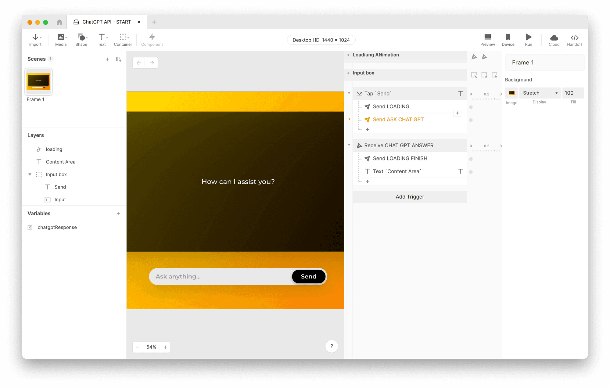 Setting up the Send response.