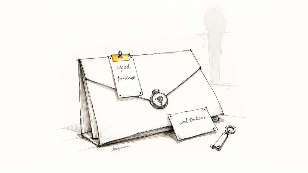 A sketch of an envelope locked with a keyhole, labeled