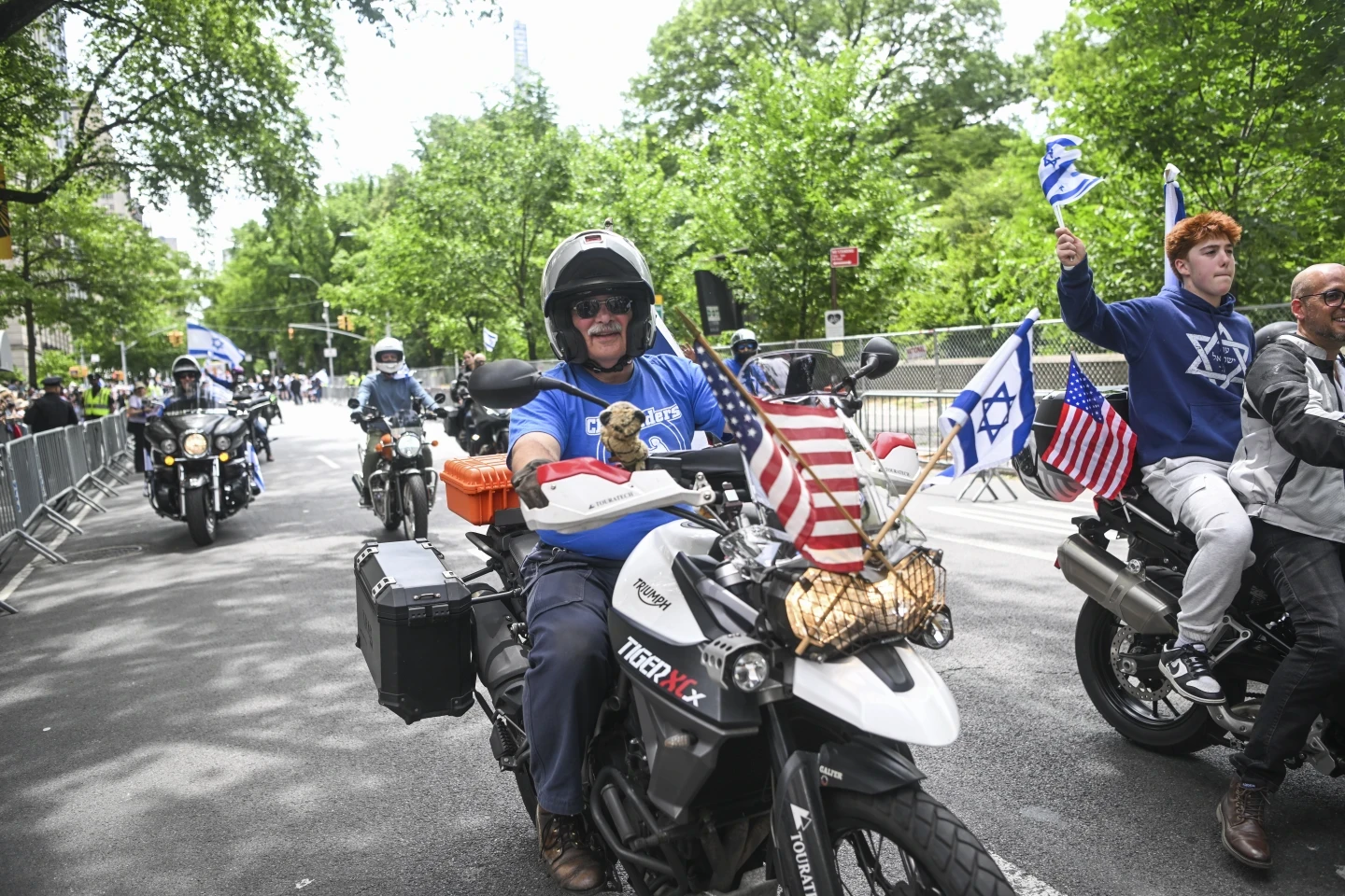 Several motorcyclists in the Sunday parade. Photo courtesy of Arie Leib Abrams/Flash90.