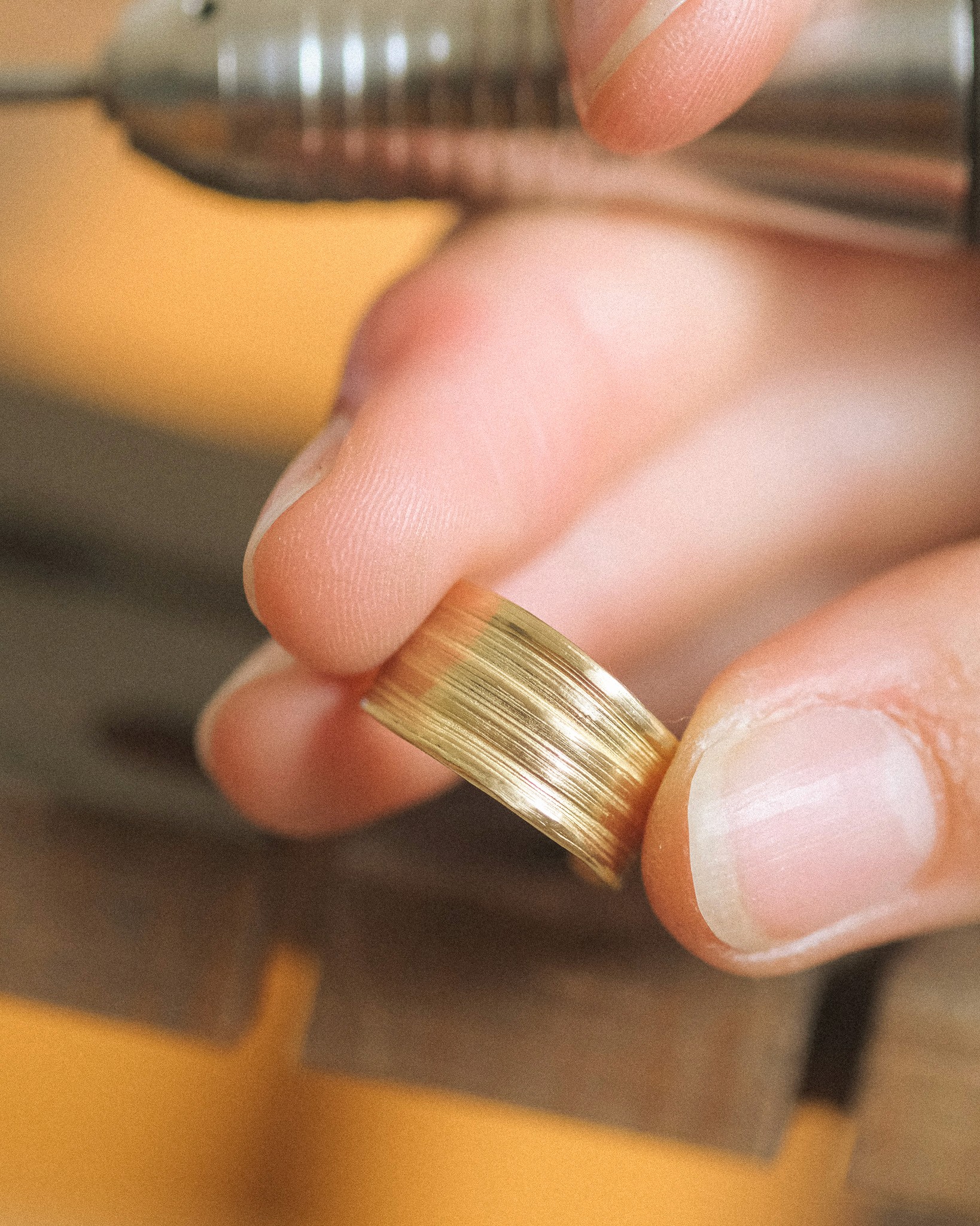 Bold gold handmade hoops in progress
