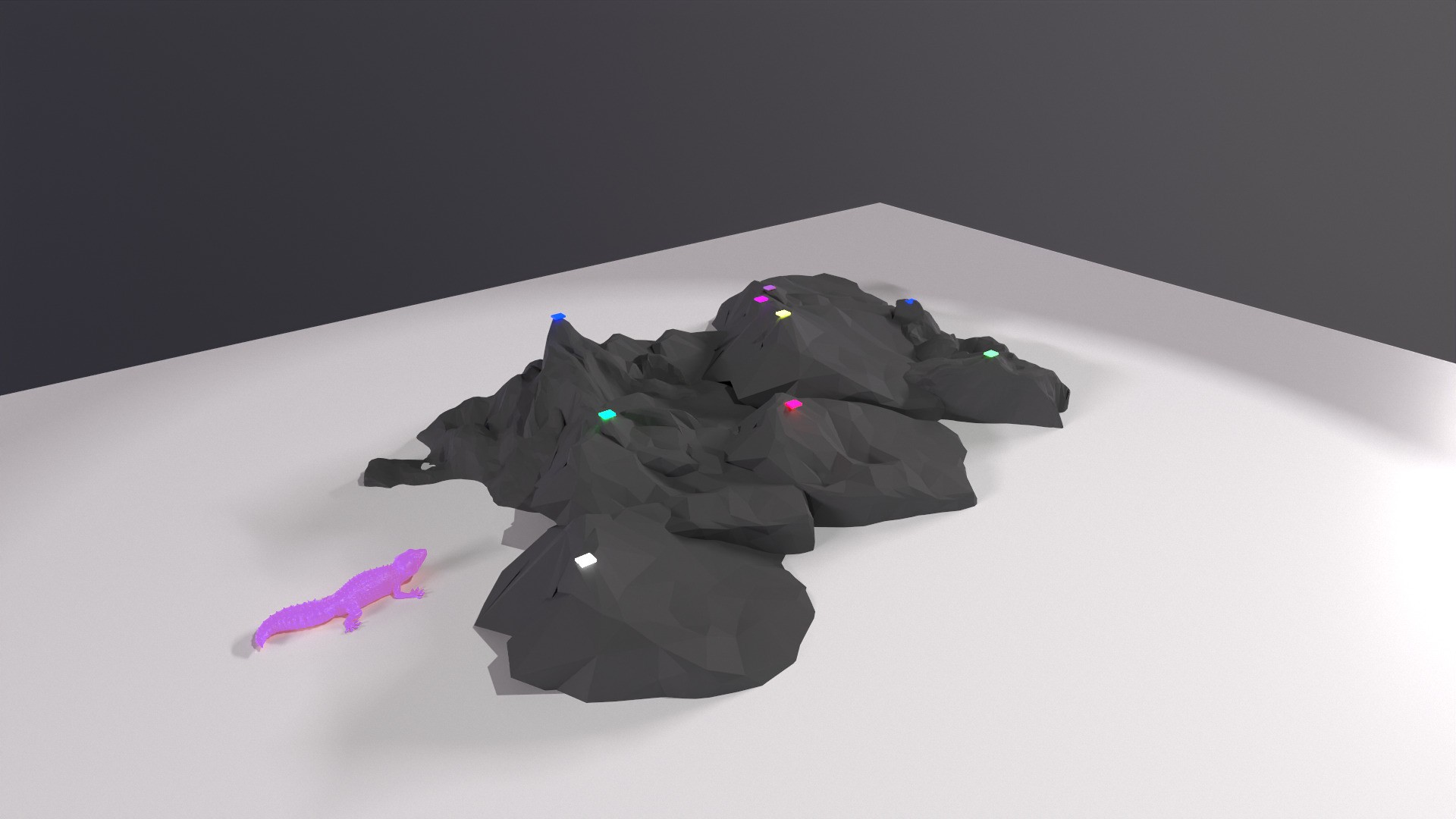 산맥 조형물 3D 모델링 렌더 이미지, 로우폴리 지형 디자인 / 3D model rendering of the low-poly mountain terrain sculpture design