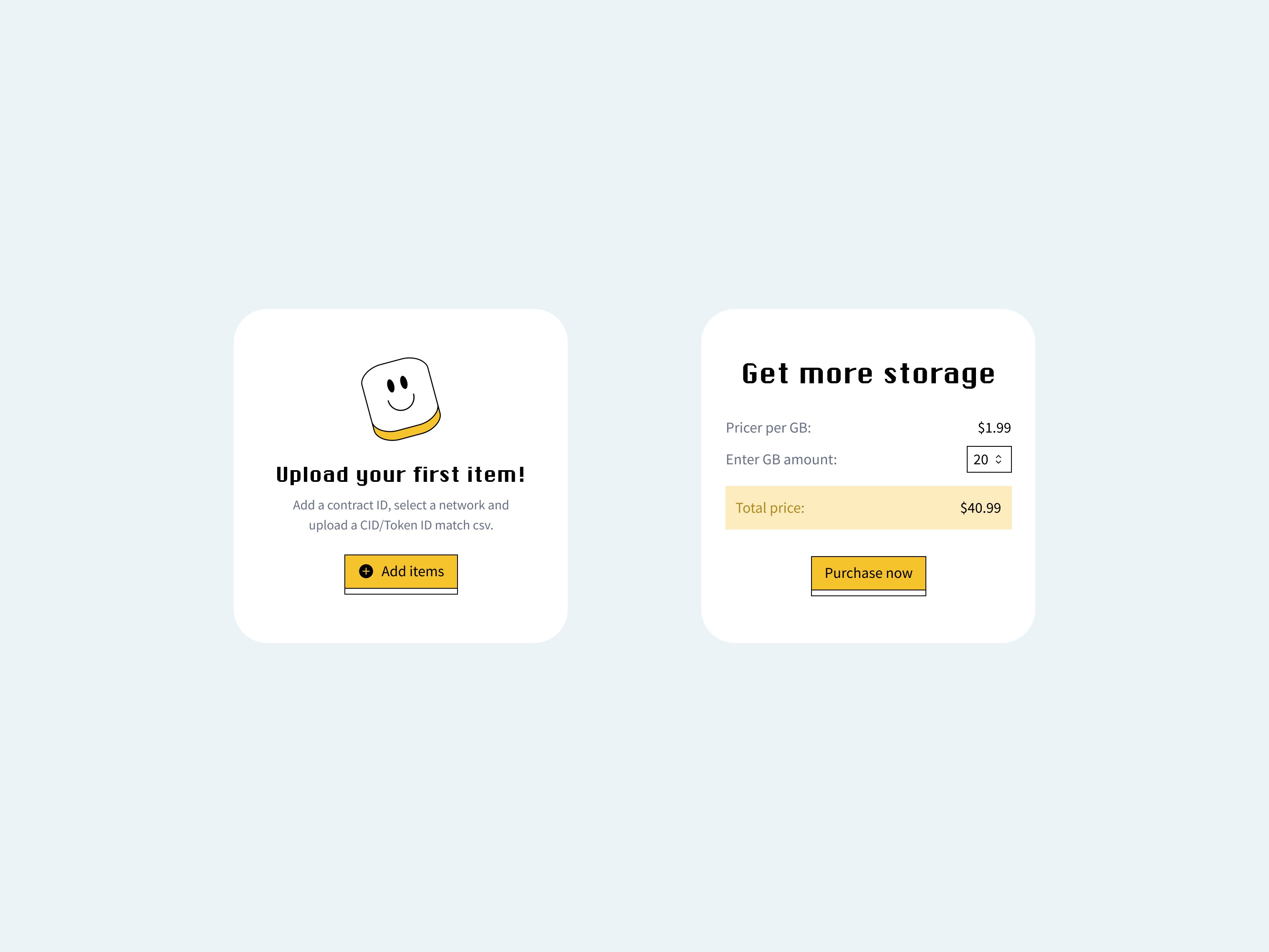 NFT Storage Dashboard UX dialog