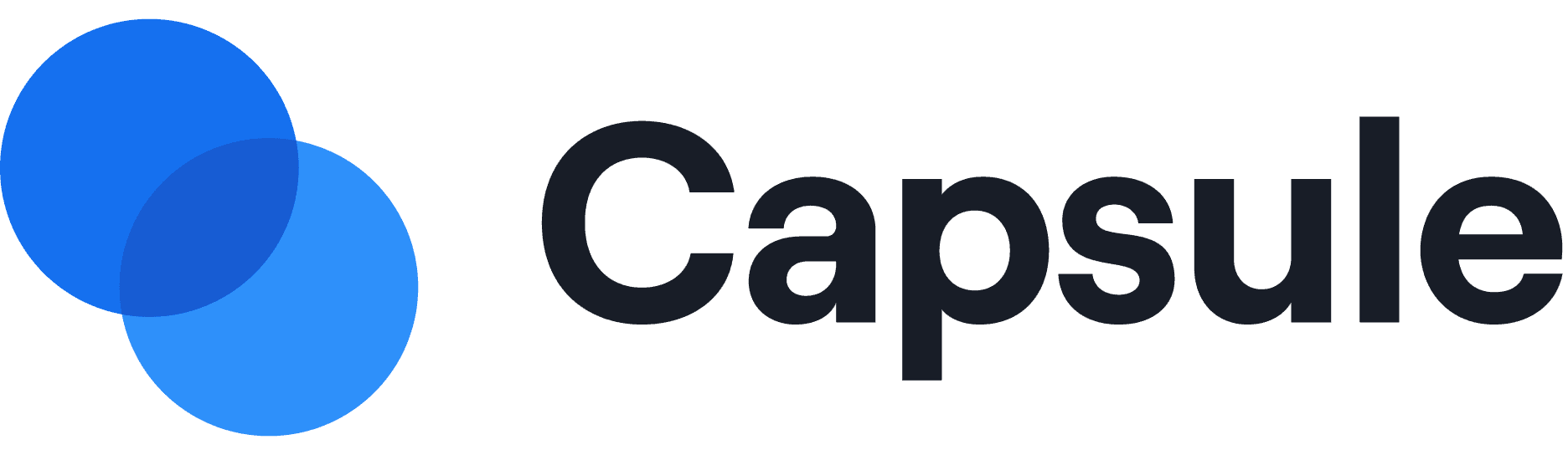 Capsule company logo with blue abstract symbol