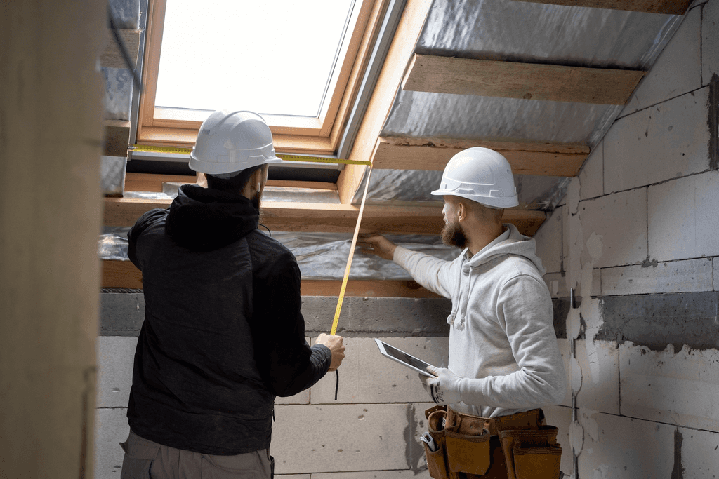 Home builder working on a roof