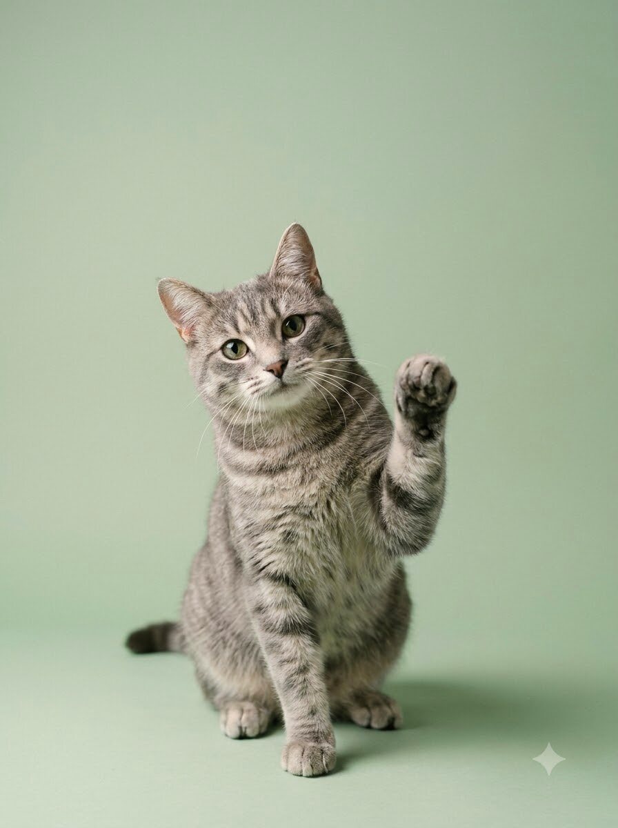 Clementine the cat, paw raised