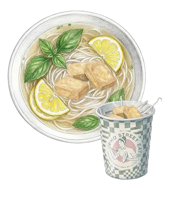 Pho Street Eats illustration of tofu pho with rice noodles