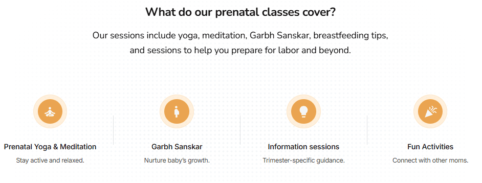 Prenatal classes yoga meditation Garbh Sanskar breastfeeding tips labor preparation