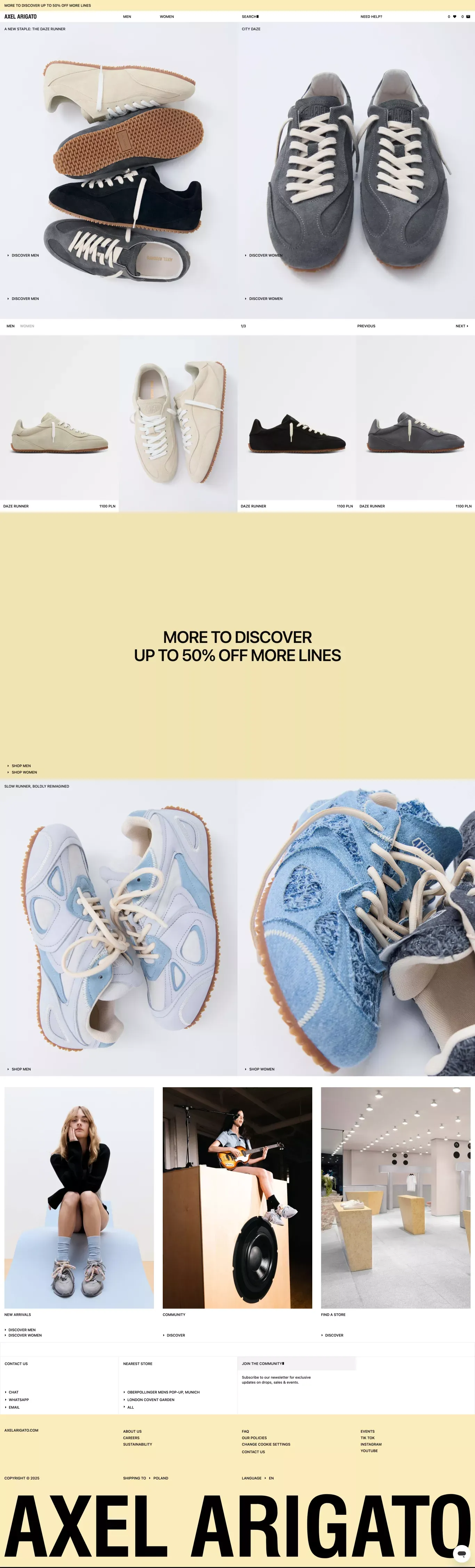 AXEL ARIGATO - Official Online Store ecommerce page screenshot showcasing Ecommerce and Fashion design