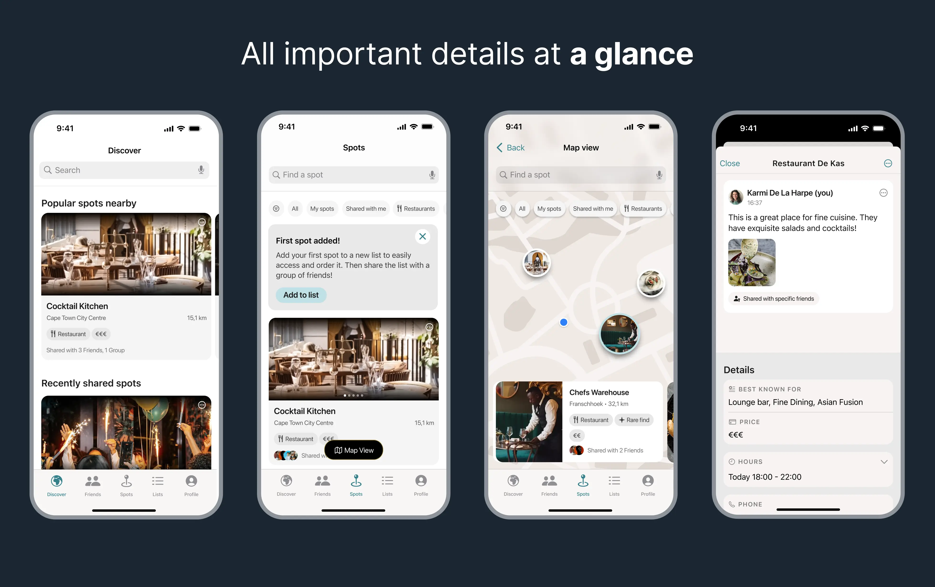A showcase of four screens from the Gyde app